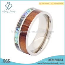 Titanium mens paua shell and wood ring,fashion silver titanium rings